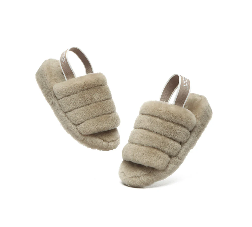 Women Fluffy Slide Sheepskin Wool Nonslip Sandals Puffy - Image 41