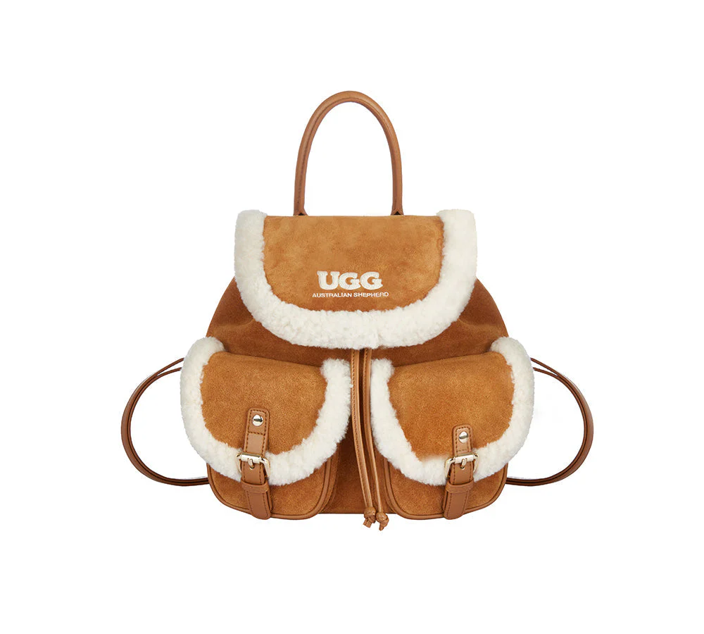 Women Fluffy Wool Adjustable Strap Drawstring Charlie Backpack