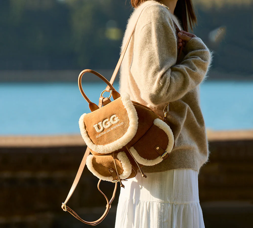 Women Fluffy Wool Adjustable Strap Drawstring Charlie Backpack - Image 2