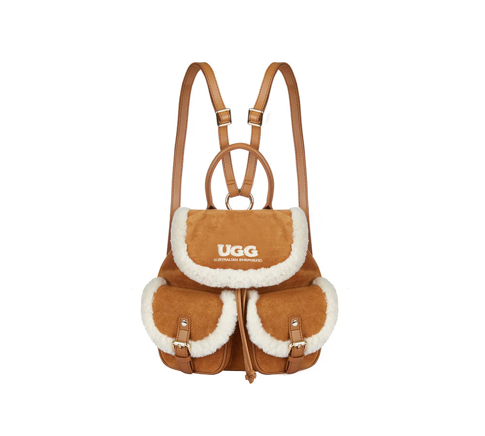 Women Fluffy Wool Adjustable Strap Drawstring Charlie Backpack - Image 3