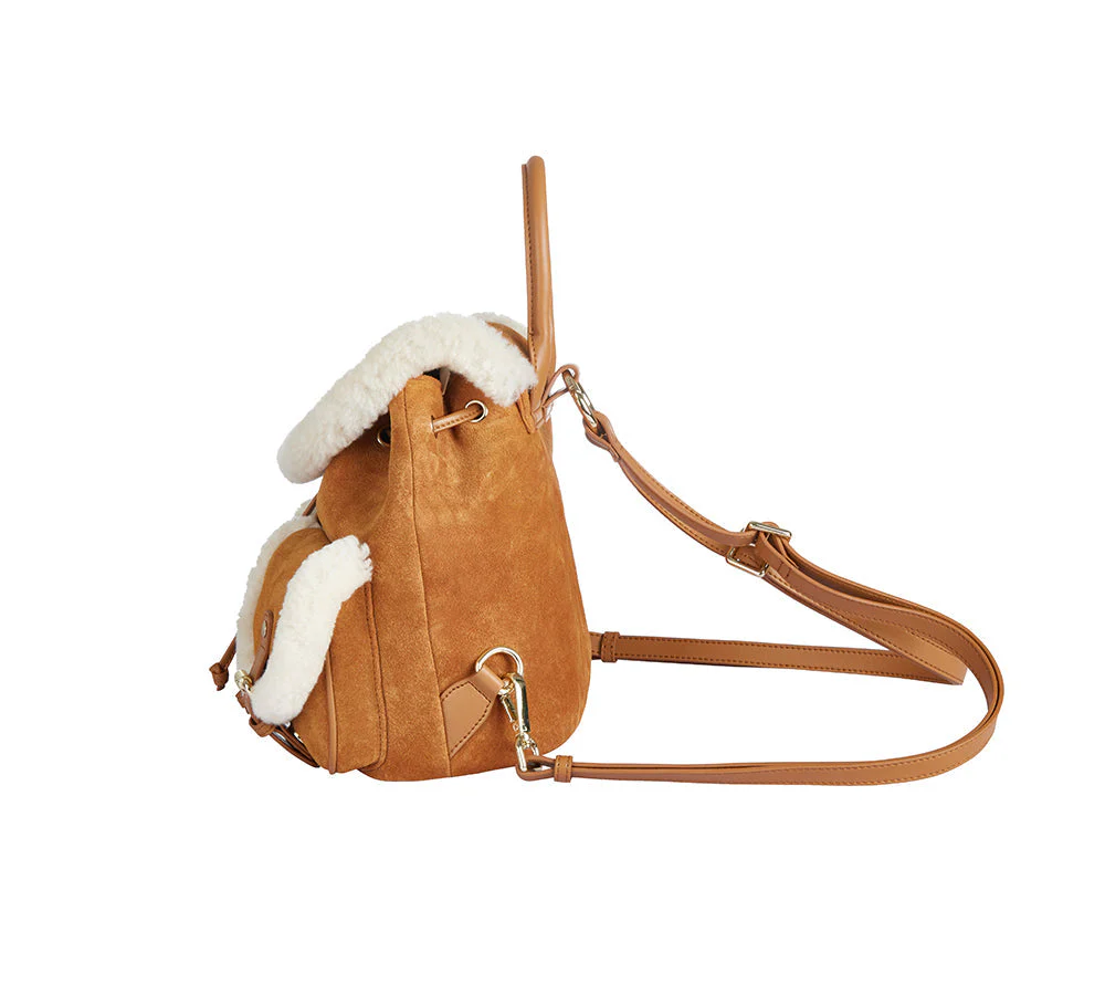 Women Fluffy Wool Adjustable Strap Drawstring Charlie Backpack - Image 4
