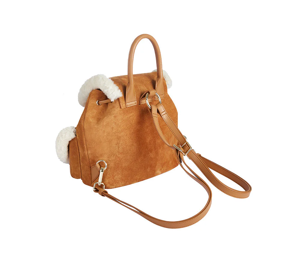 Women Fluffy Wool Adjustable Strap Drawstring Charlie Backpack - Image 5