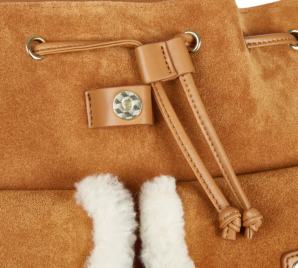 Women Fluffy Wool Adjustable Strap Drawstring Charlie Backpack - Image 9