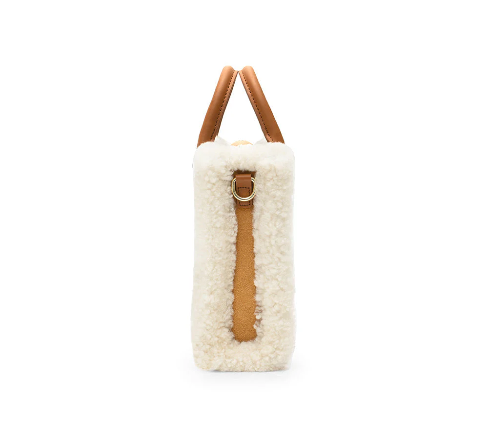 Women Fluffy Wool Adjustable Strap Over Shoulder Charlie Bag - Image 5