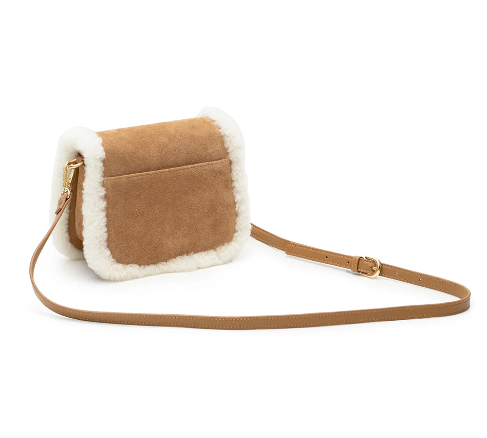 Women Fluffy Wool Adjustable Strap Over Shoulder Messenger Bag - Image 4