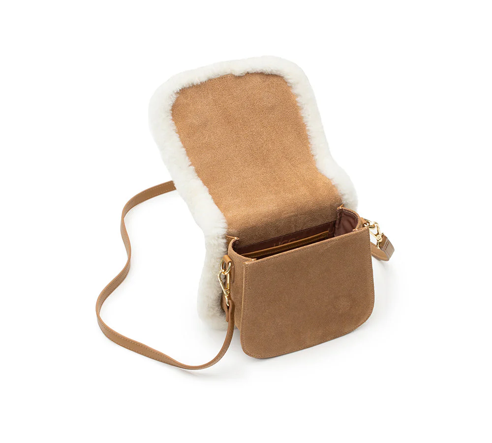 Women Fluffy Wool Adjustable Strap Over Shoulder Messenger Bag - Image 6