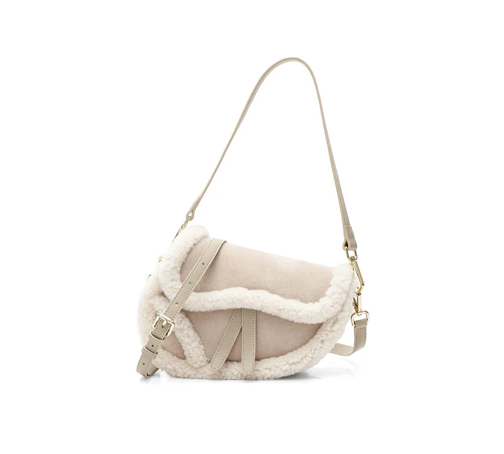 Women Fluffy Wool Adjustable Strap Over Shoulder Saddle Bag - Image 11