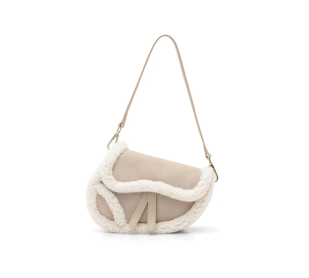 Women Fluffy Wool Adjustable Strap Over Shoulder Saddle Bag - Image 12