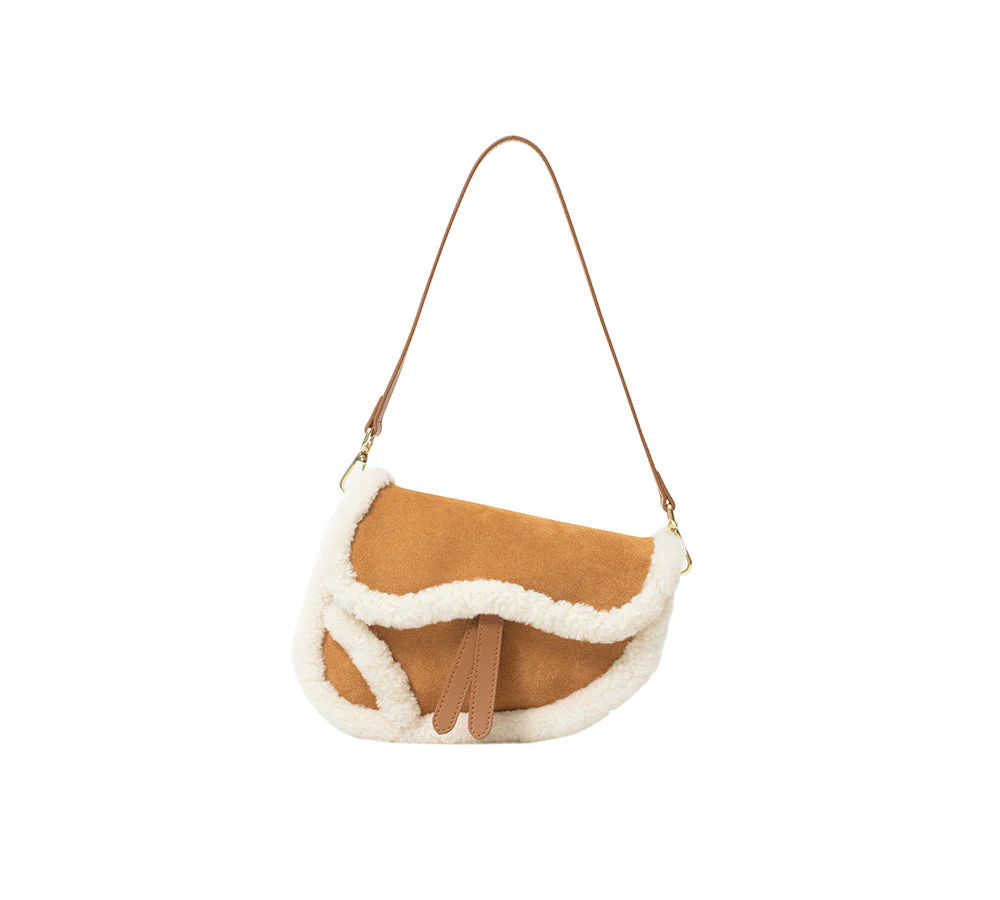 Women Fluffy Wool Adjustable Strap Over Shoulder Saddle Bag - Image 4
