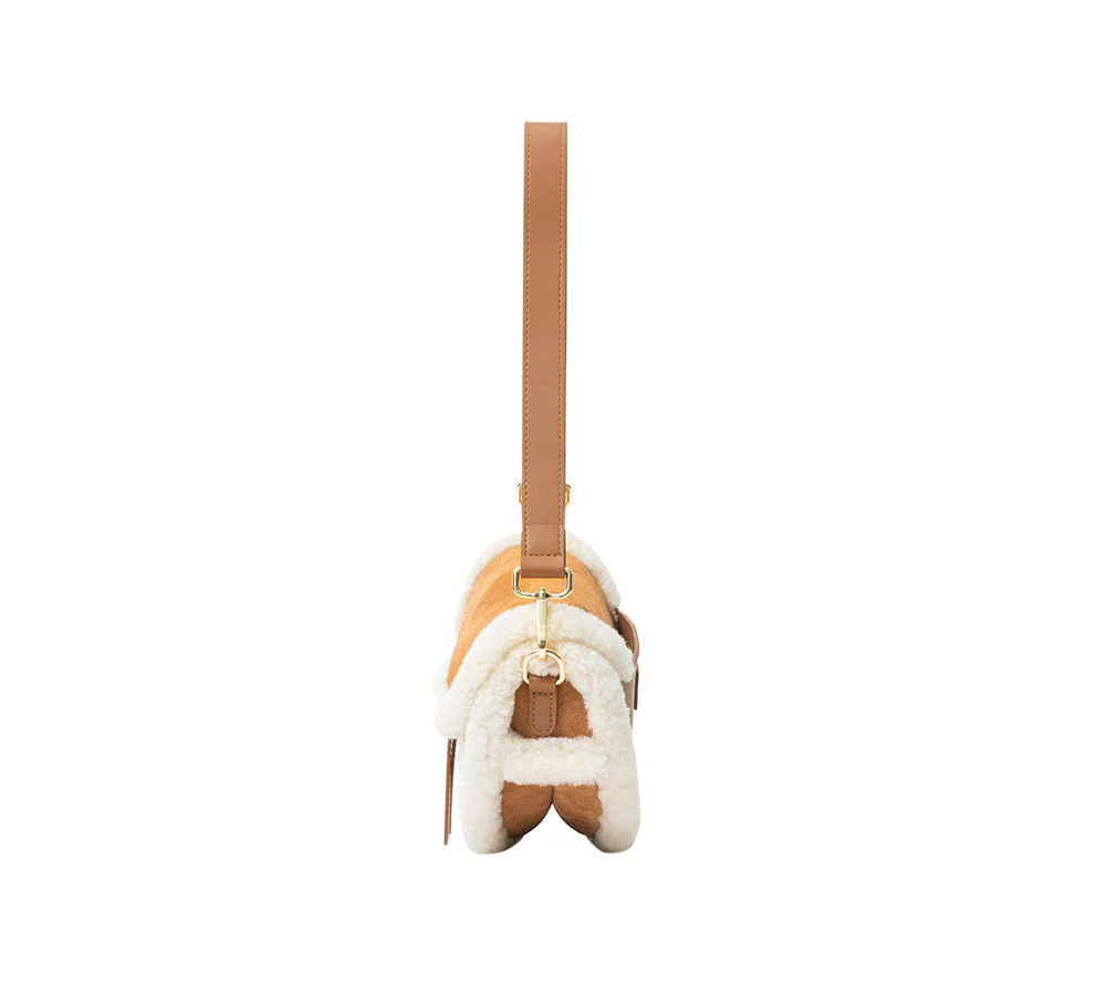 Women Fluffy Wool Adjustable Strap Over Shoulder Saddle Bag - Image 5