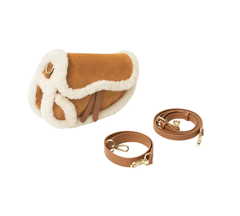 Women Fluffy Wool Adjustable Strap Over Shoulder Saddle Bag - Image 7