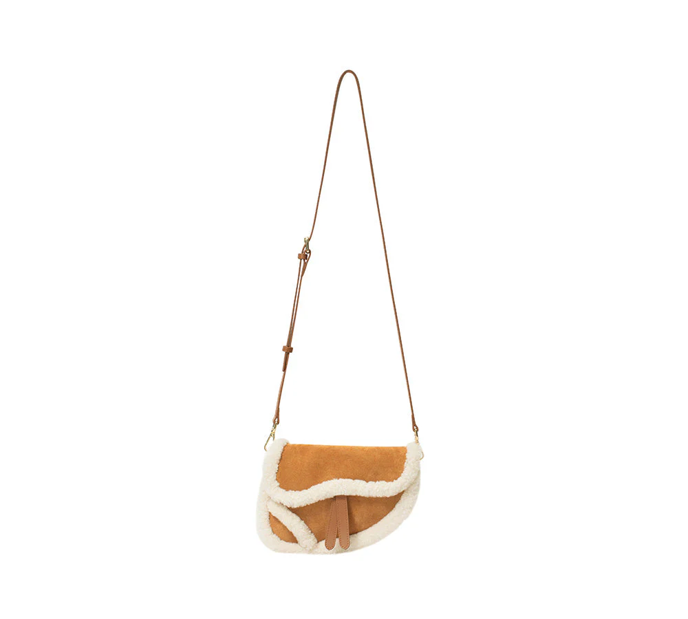 Women Fluffy Wool Adjustable Strap Over Shoulder Saddle Bag - Image 8