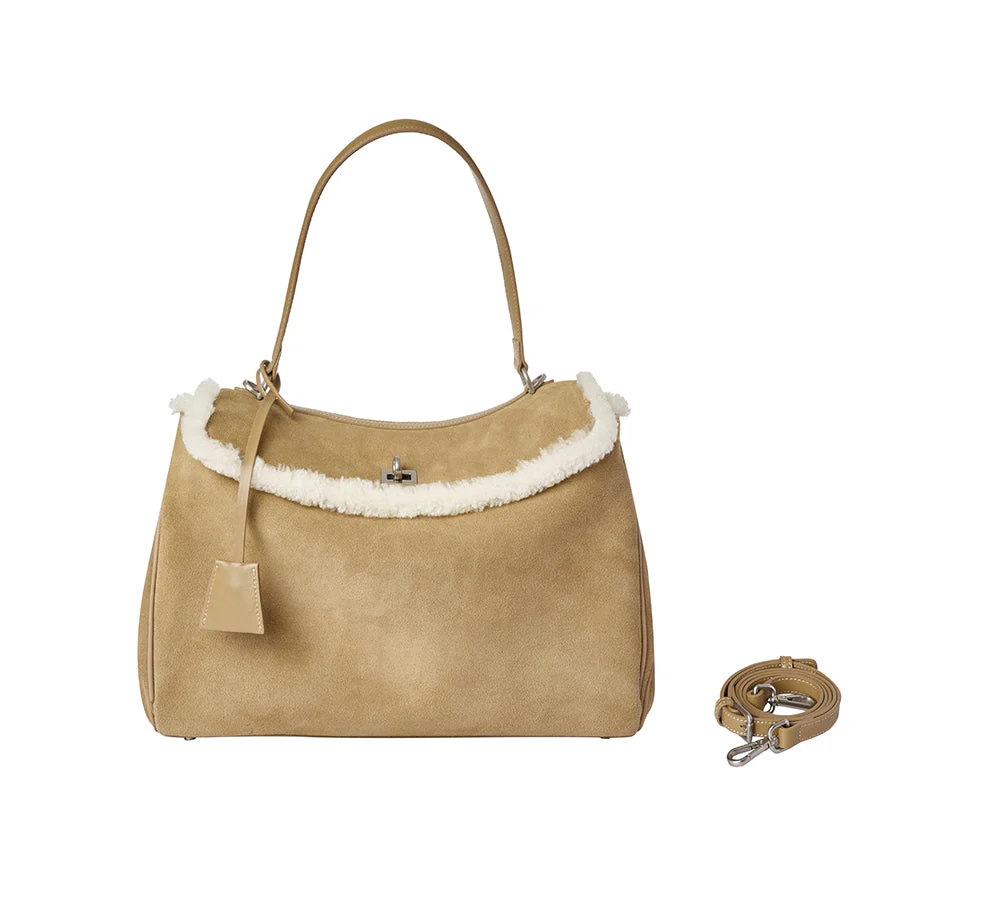 Women Fluffy Wool Adjustable Strap Over Shoulder Tote Bag Duwel - Image 16