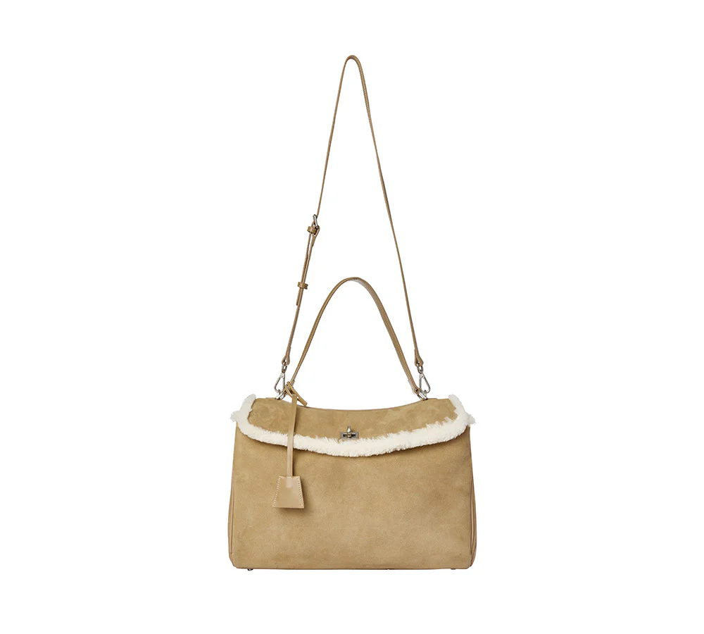Women Fluffy Wool Adjustable Strap Over Shoulder Tote Bag Duwel - Image 19