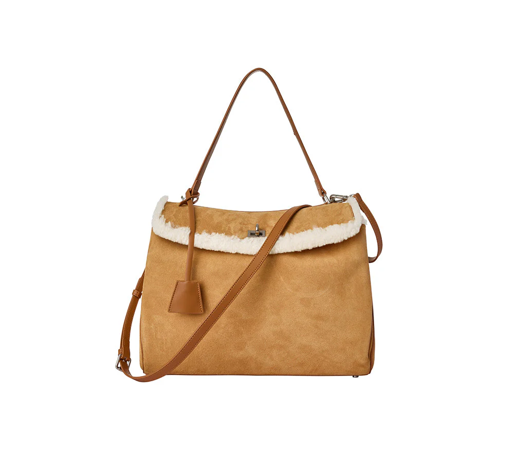 Women Fluffy Wool Adjustable Strap Over Shoulder Tote Bag Duwel - Image 5