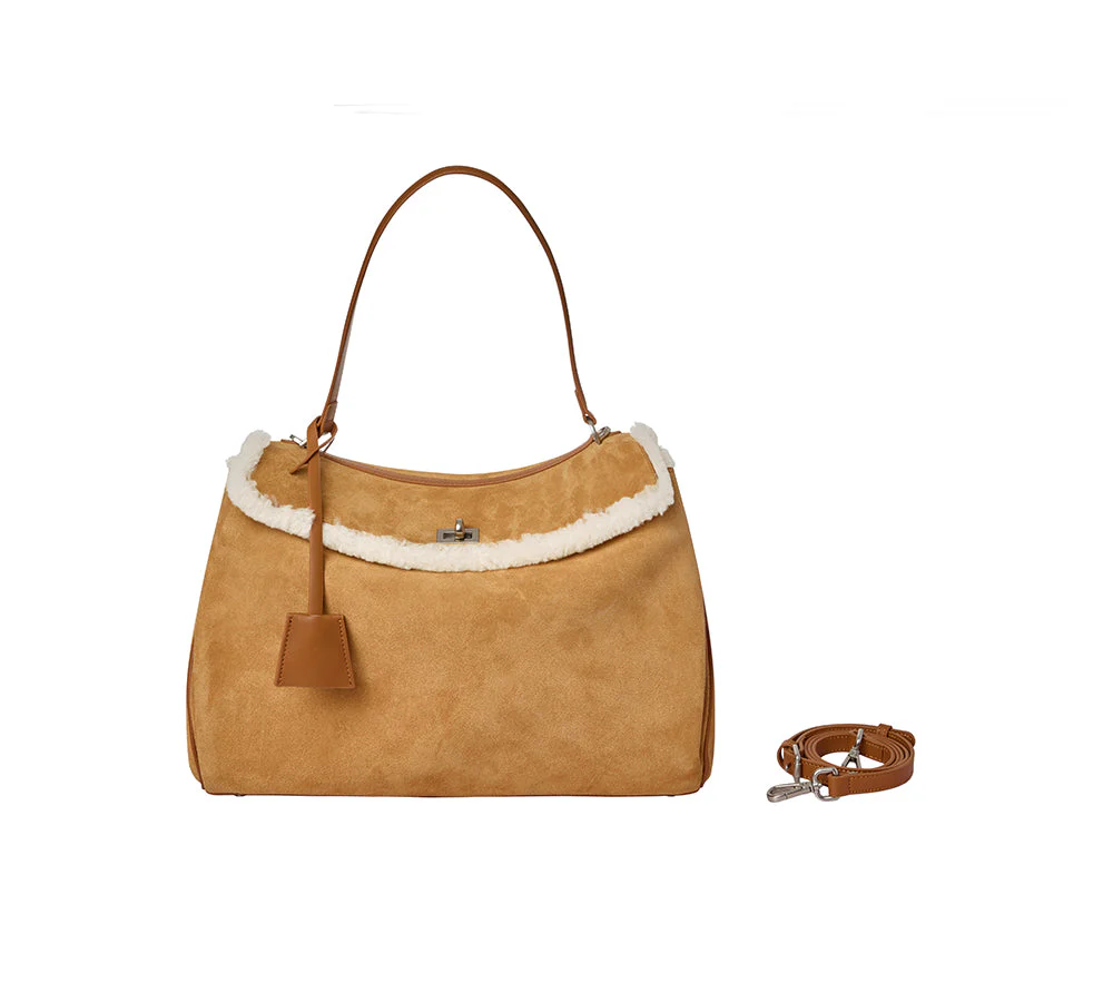 Women Fluffy Wool Adjustable Strap Over Shoulder Tote Bag Duwel - Image 6