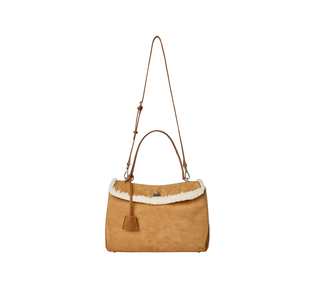 Women Fluffy Wool Adjustable Strap Over Shoulder Tote Bag Duwel - Image 9