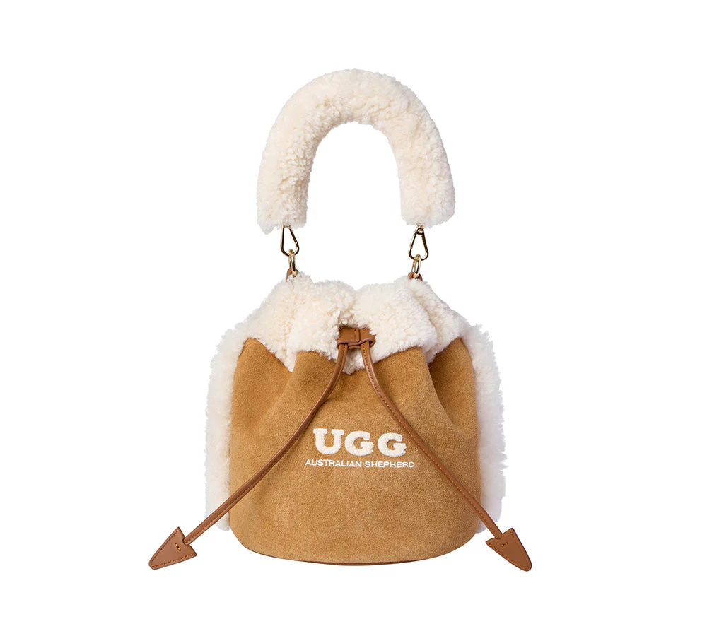 Women Fluffy Wool Drawstring Over Shoulder Bucket Bag Ambrelle