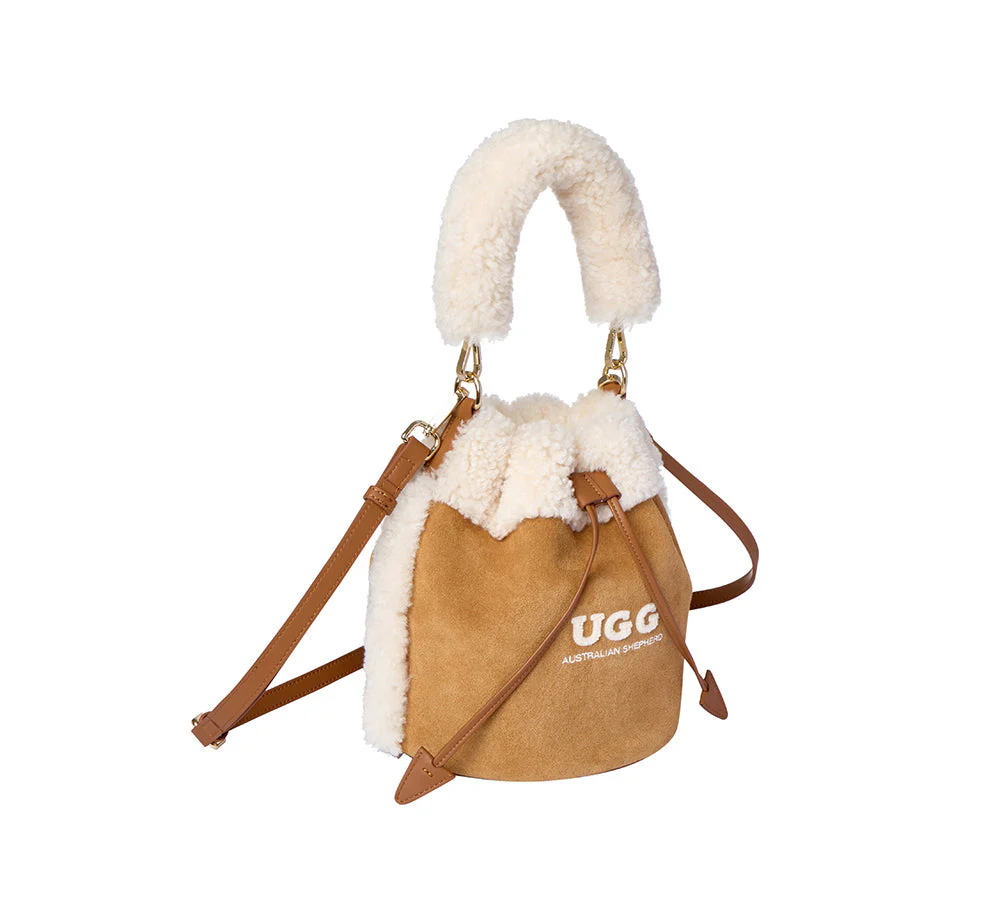 Women Fluffy Wool Drawstring Over Shoulder Bucket Bag Ambrelle - Image 2