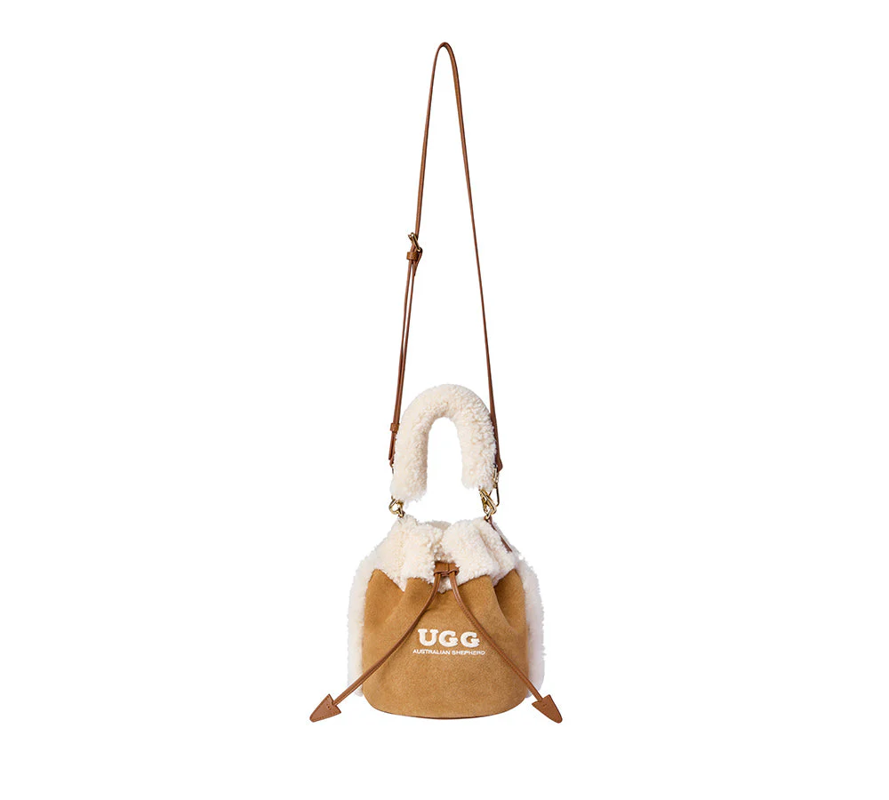 Women Fluffy Wool Drawstring Over Shoulder Bucket Bag Ambrelle - Image 3