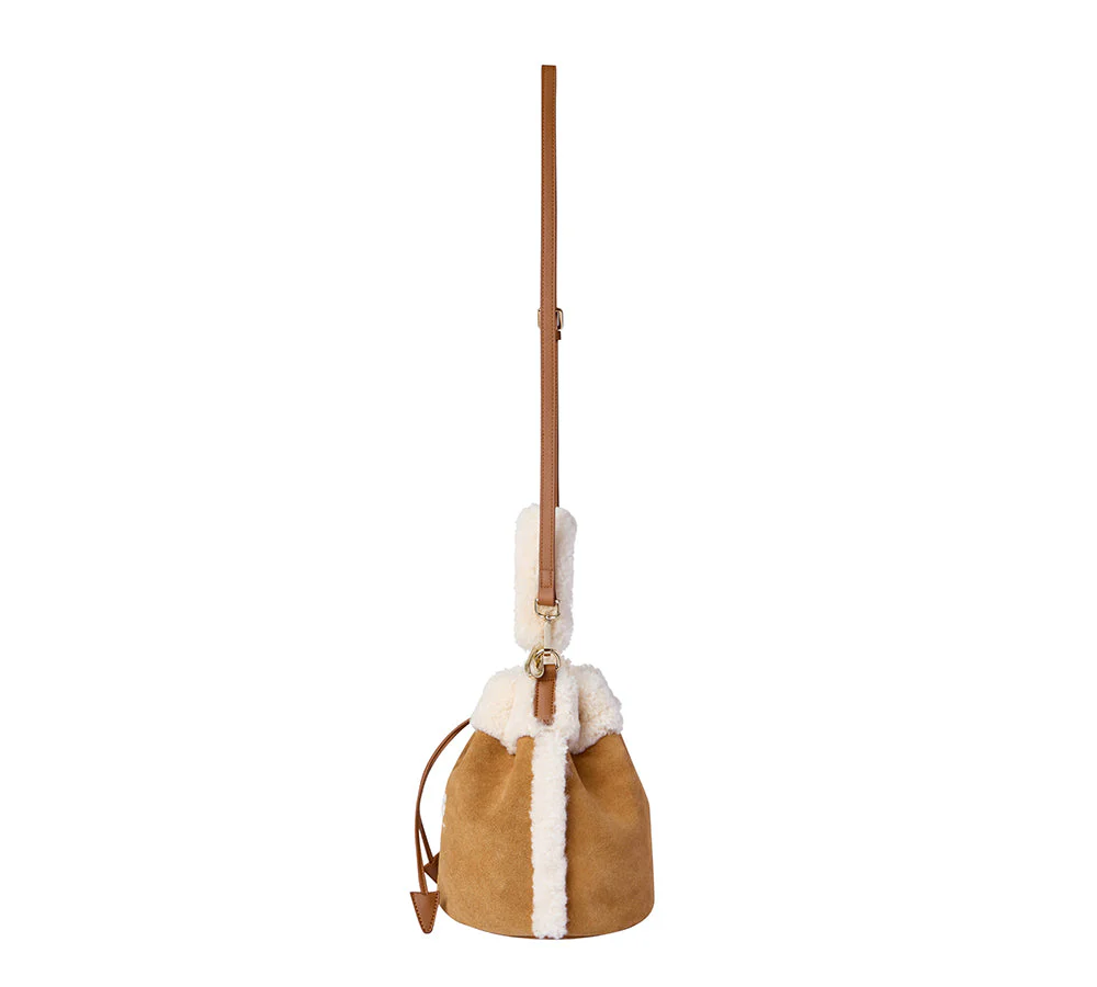 Women Fluffy Wool Drawstring Over Shoulder Bucket Bag Ambrelle - Image 5