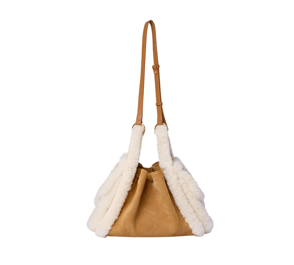 Women Fluffy Wool Over Shoulder Tote Bag Maple - Image 2