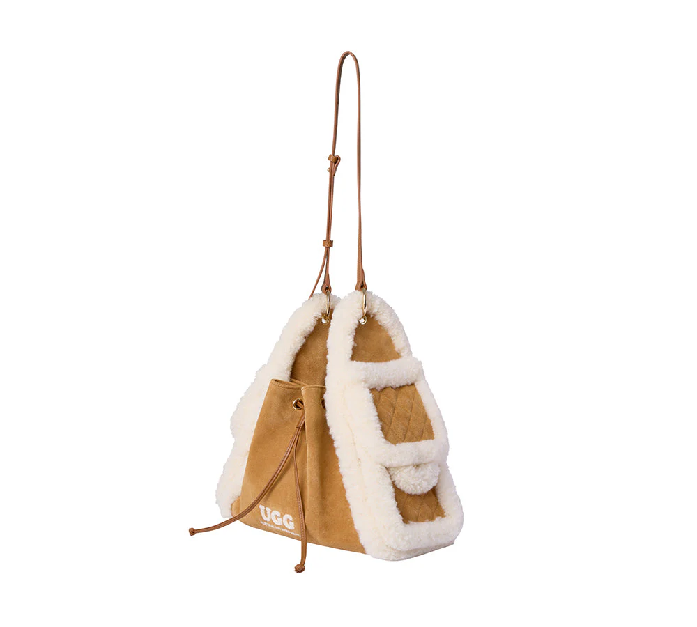 Women Fluffy Wool Over Shoulder Tote Bag Maple - Image 3