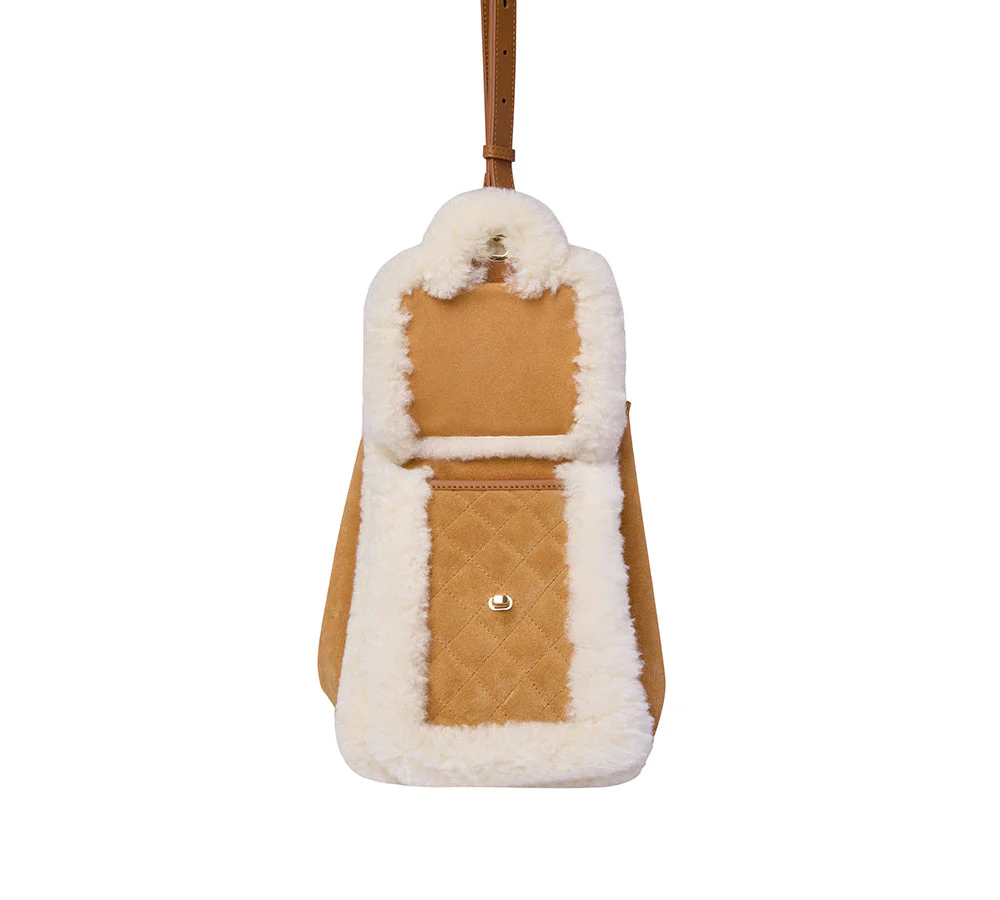 Women Fluffy Wool Over Shoulder Tote Bag Maple - Image 4
