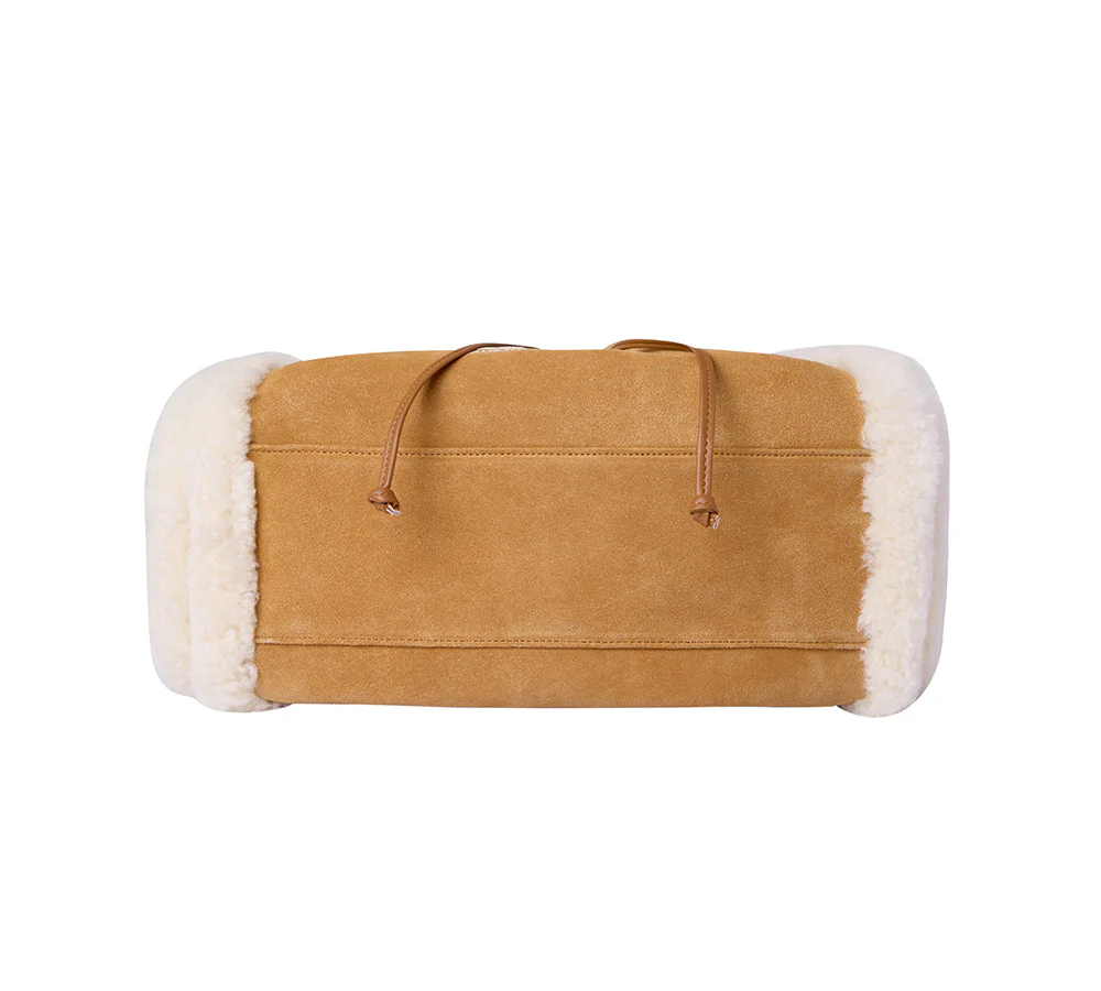 Women Fluffy Wool Over Shoulder Tote Bag Maple - Image 5