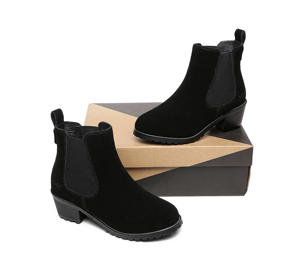 Women Heels Sheepskin Wool Block Heel Boots Sylvia - Image 11