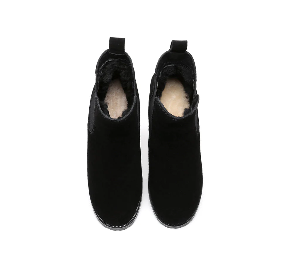 Women Heels Sheepskin Wool Block Heel Boots Sylvia - Image 13