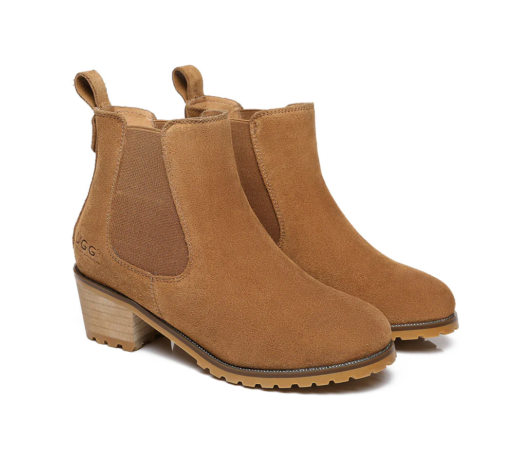 Women Heels Sheepskin Wool Block Heel Boots Sylvia - Image 3
