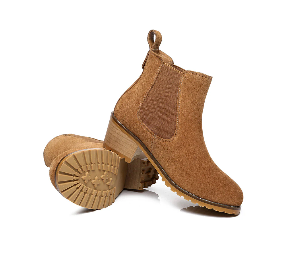 Women Heels Sheepskin Wool Block Heel Boots Sylvia - Image 4