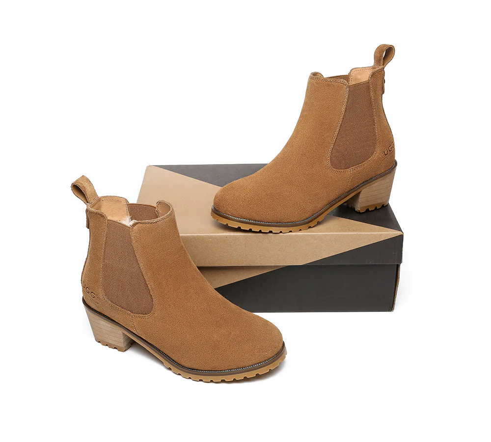 Women Heels Sheepskin Wool Block Heel Boots Sylvia - Image 5