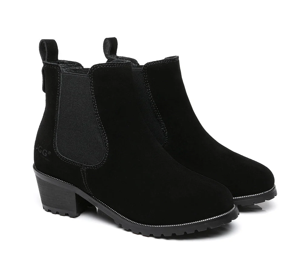 Women Heels Sheepskin Wool Block Heel Boots Sylvia - Image 9