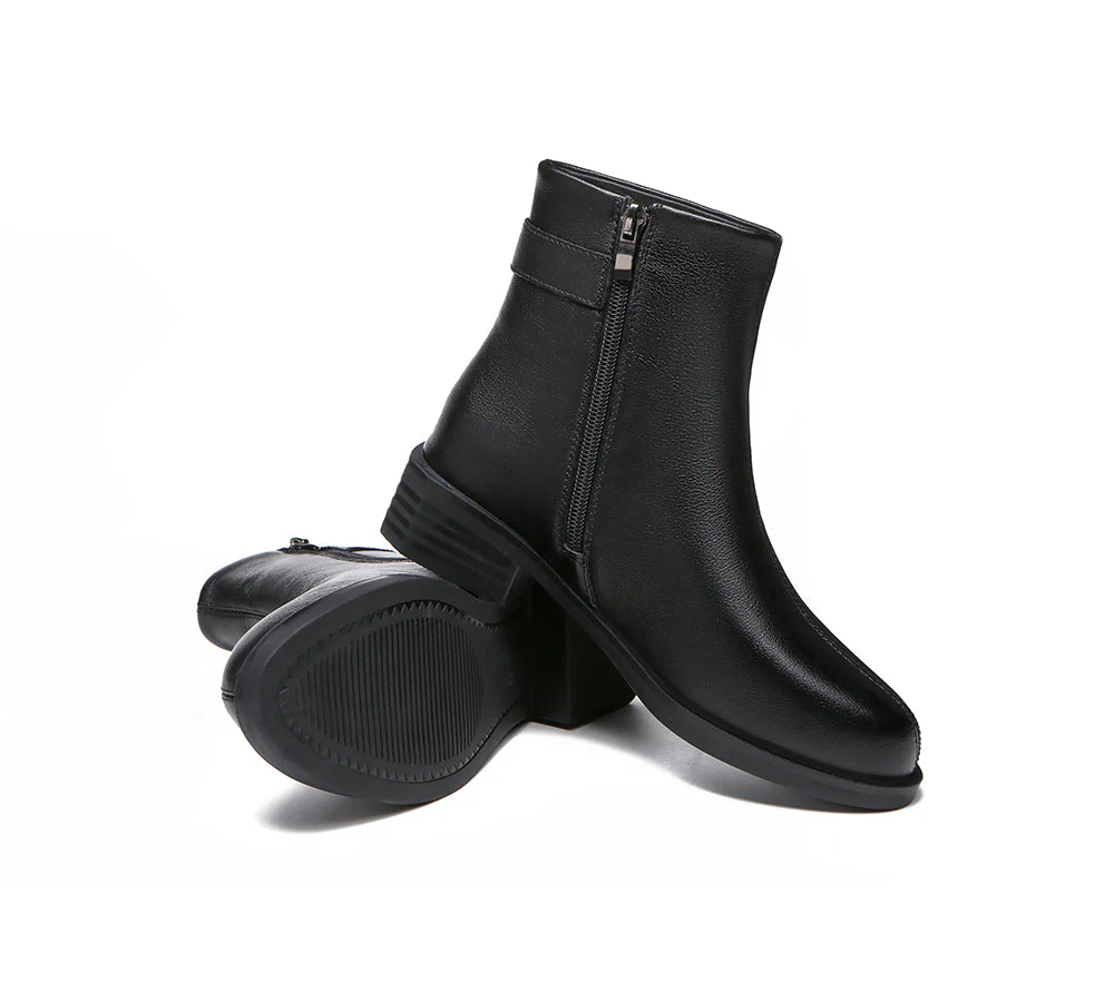 Women Leather Boots Pointed Toe Buckled Chelsea Boots Ivana - Image 3