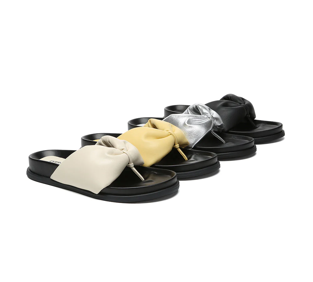 Women Leather Bow Thong Summer Sandals Bubble