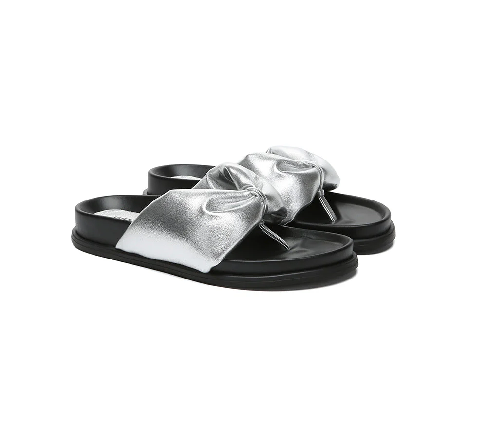 Women Leather Bow Thong Summer Sandals Bubble - Image 15