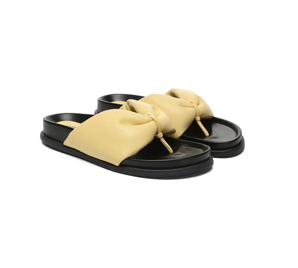 Women Leather Bow Thong Summer Sandals Bubble - Image 9