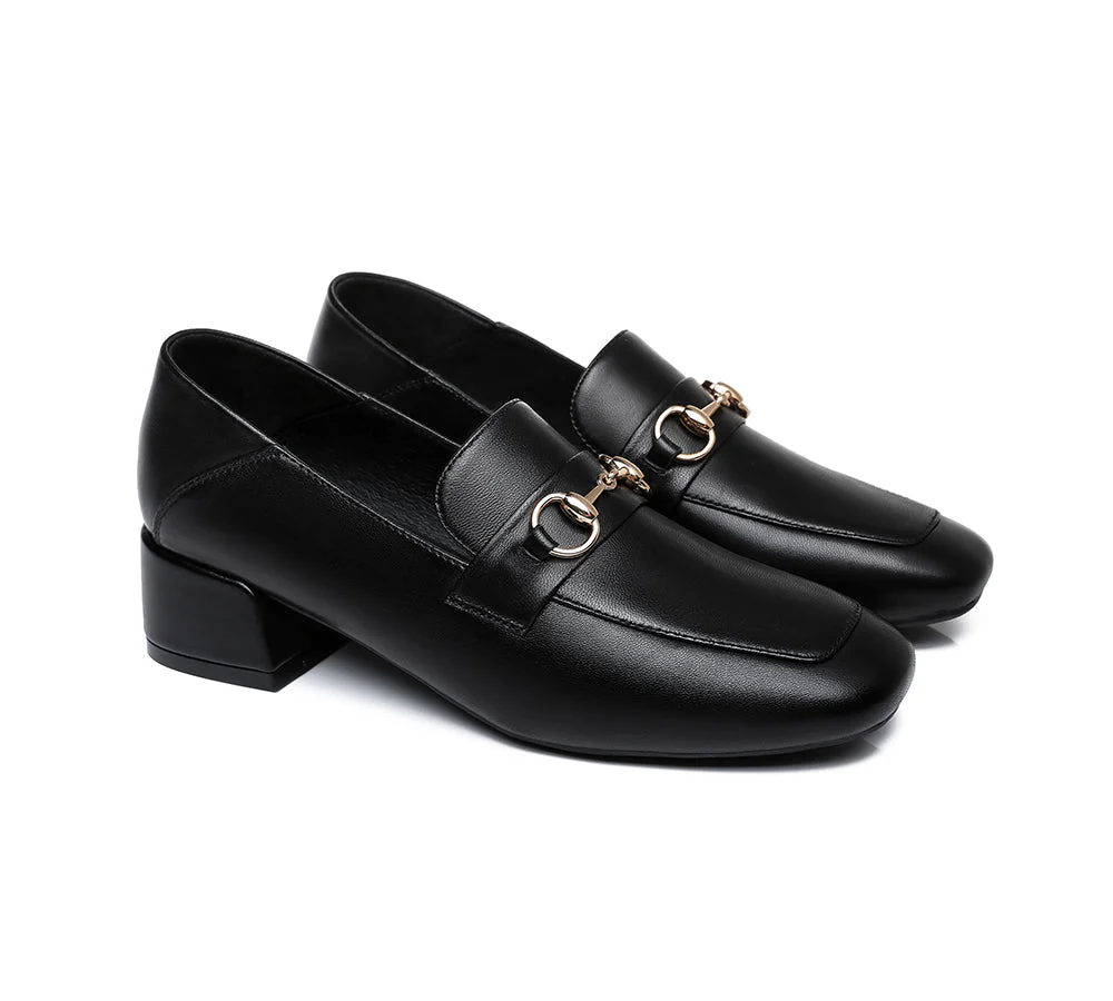 Women Leather Low Block Heels Mia - Image 11