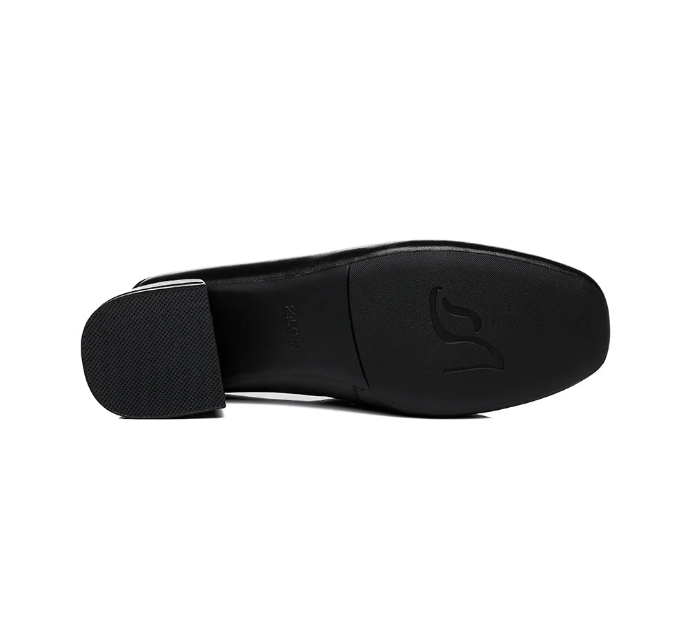 Women Leather Low Block Heels Mia - Image 15