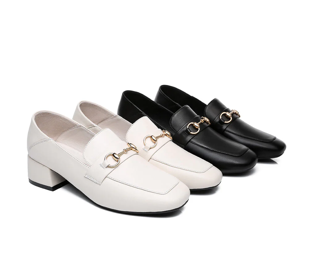 Women Leather Low Block Heels Mia - Image 3