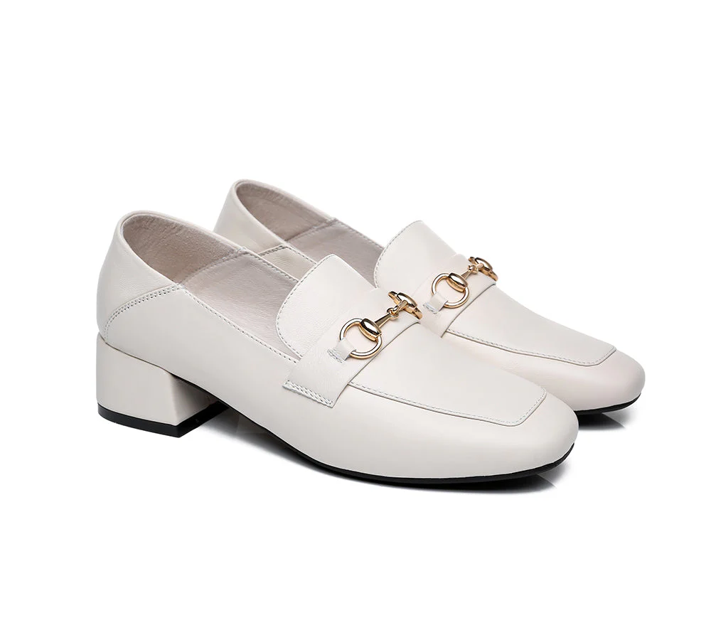 Women Leather Low Block Heels Mia - Image 4