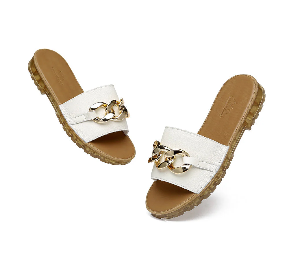 Women Leather Slides Ultra Soft Footbed Flats Jianna - Image 5