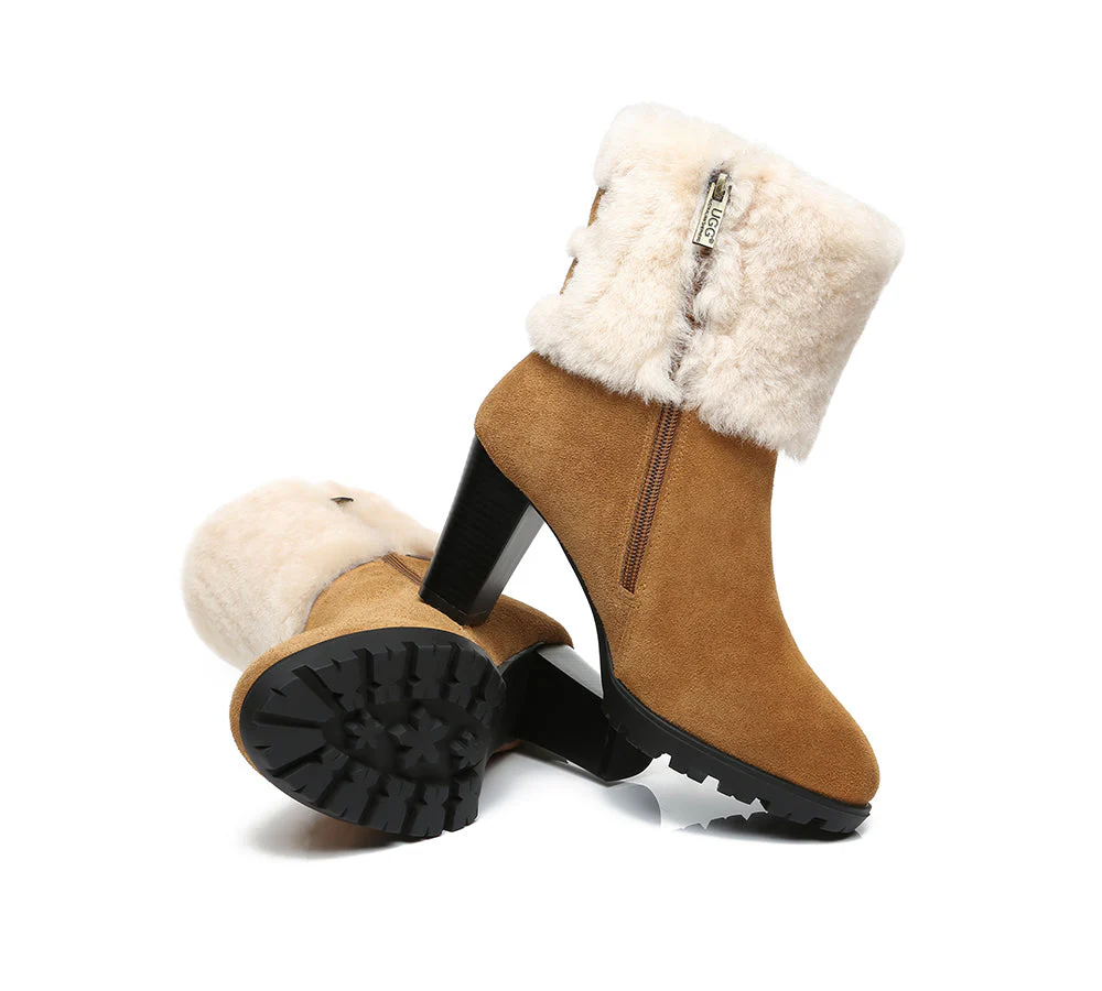 Women Shearling Zippered Heels Fashion Boots Candice - Image 4