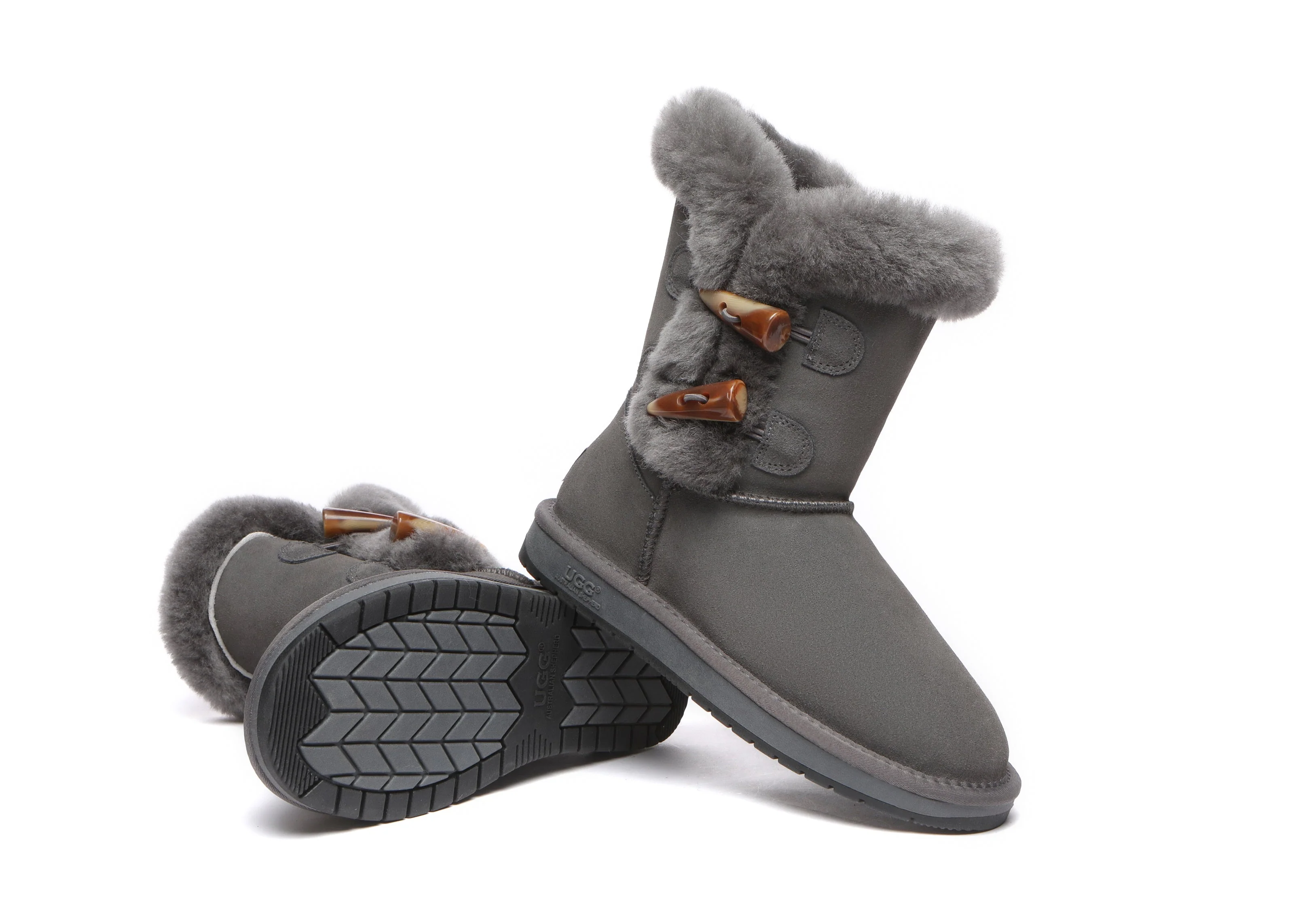 Women Short Boots Talia Twin Face Sheepskin Double Horn Toggle Closure - Image 10