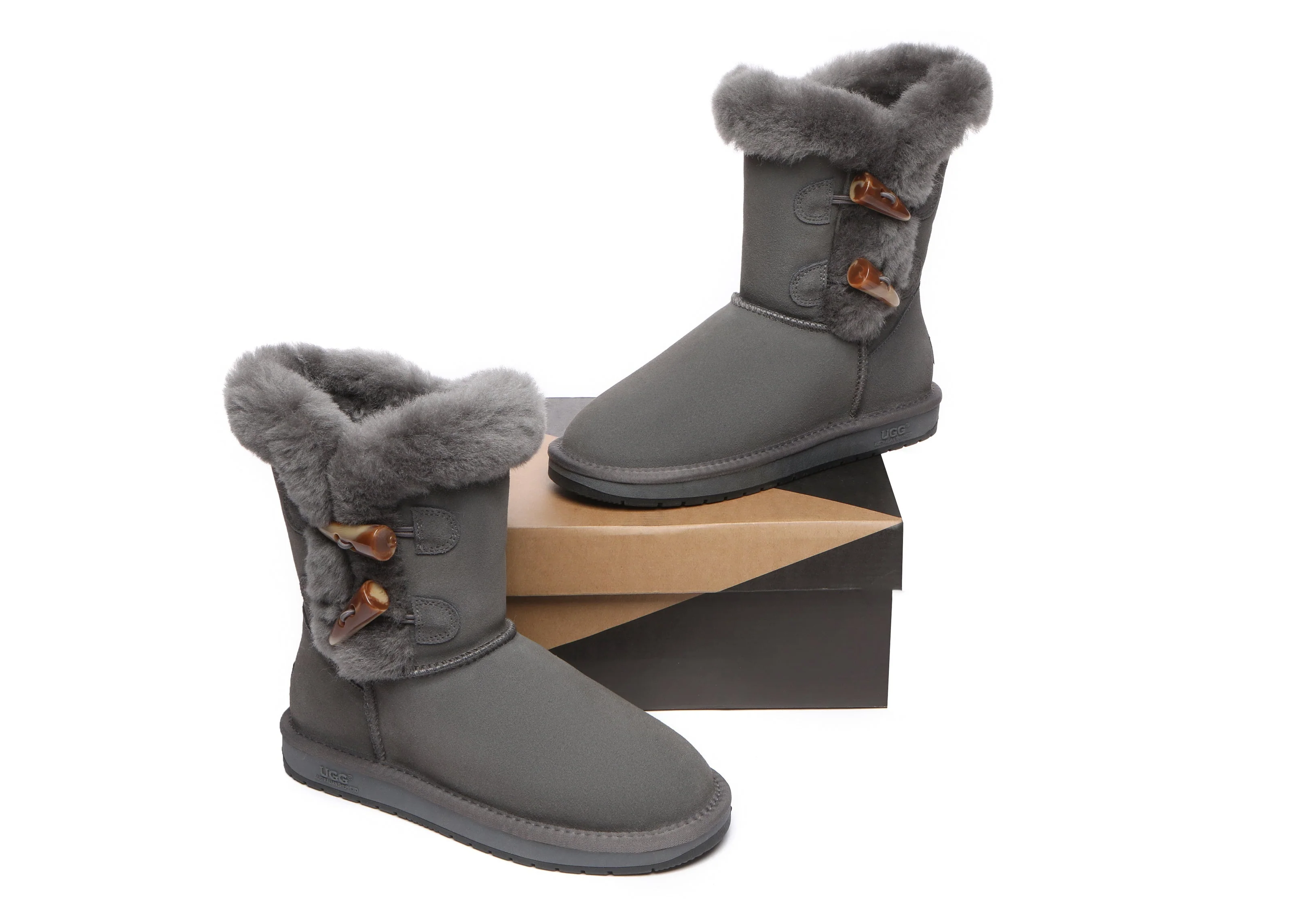 Women Short Boots Talia Twin Face Sheepskin Double Horn Toggle Closure - Image 11