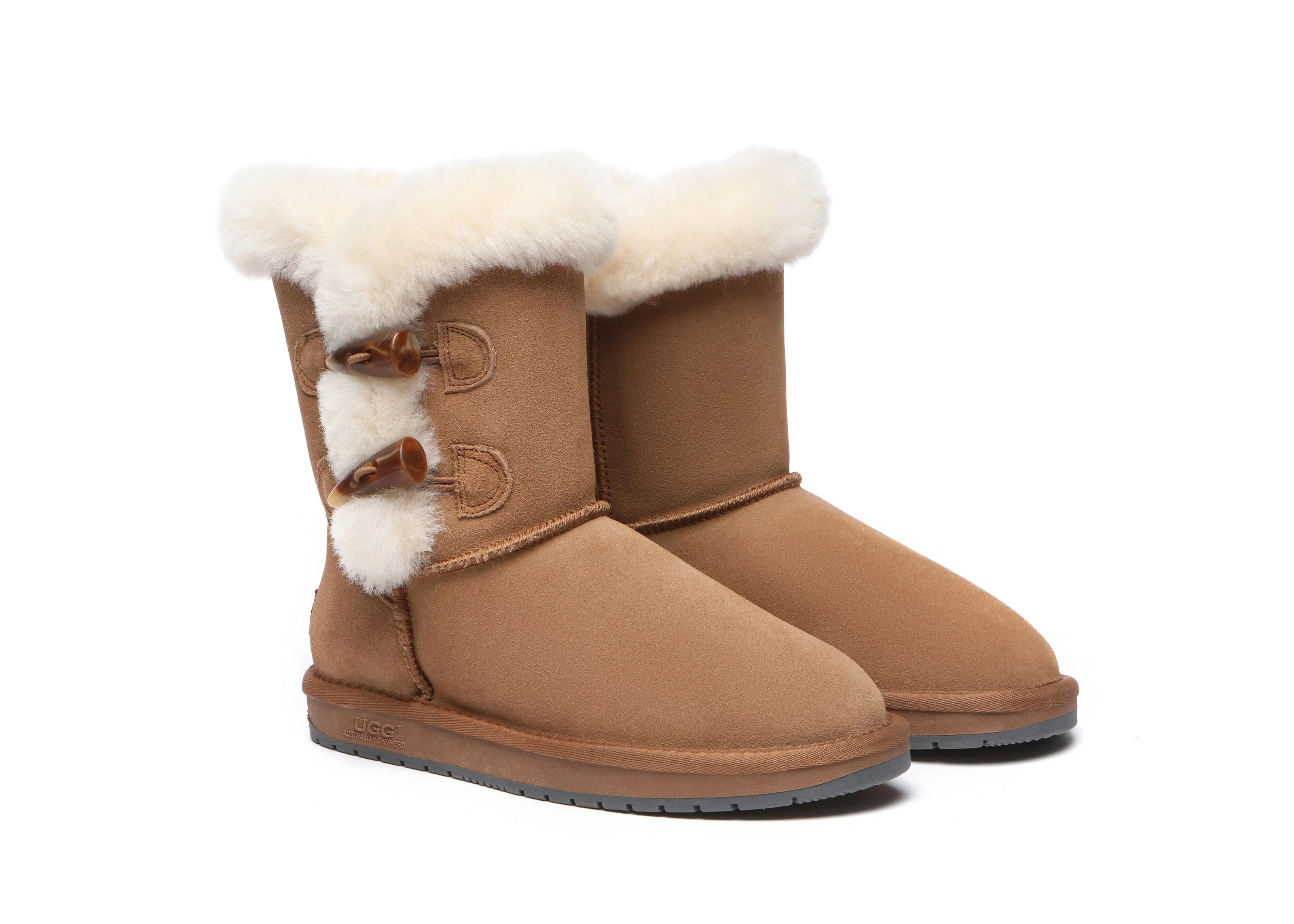 Women Short Boots Talia Twin Face Sheepskin Double Horn Toggle Closure - Image 3