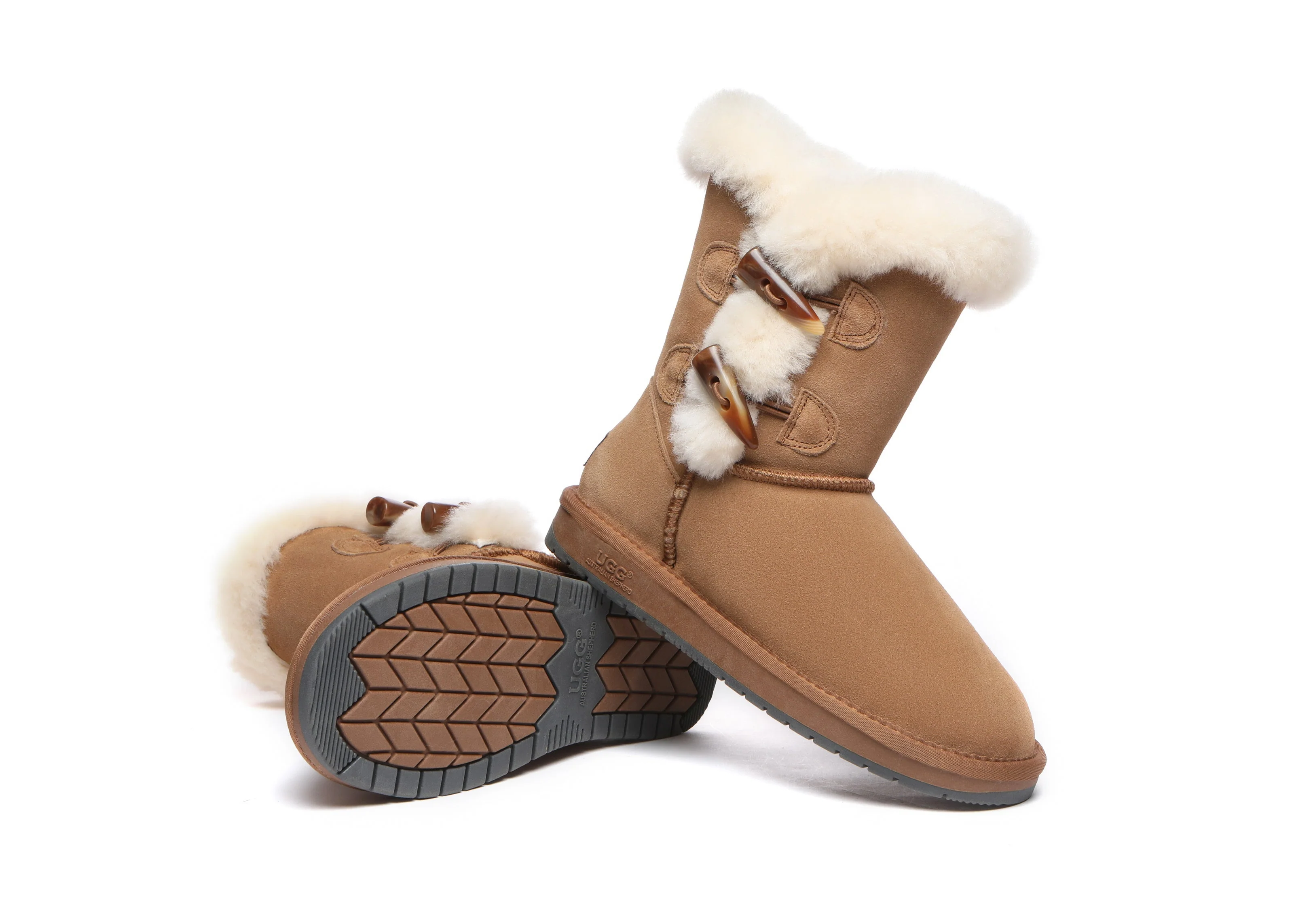 Women Short Boots Talia Twin Face Sheepskin Double Horn Toggle Closure - Image 4