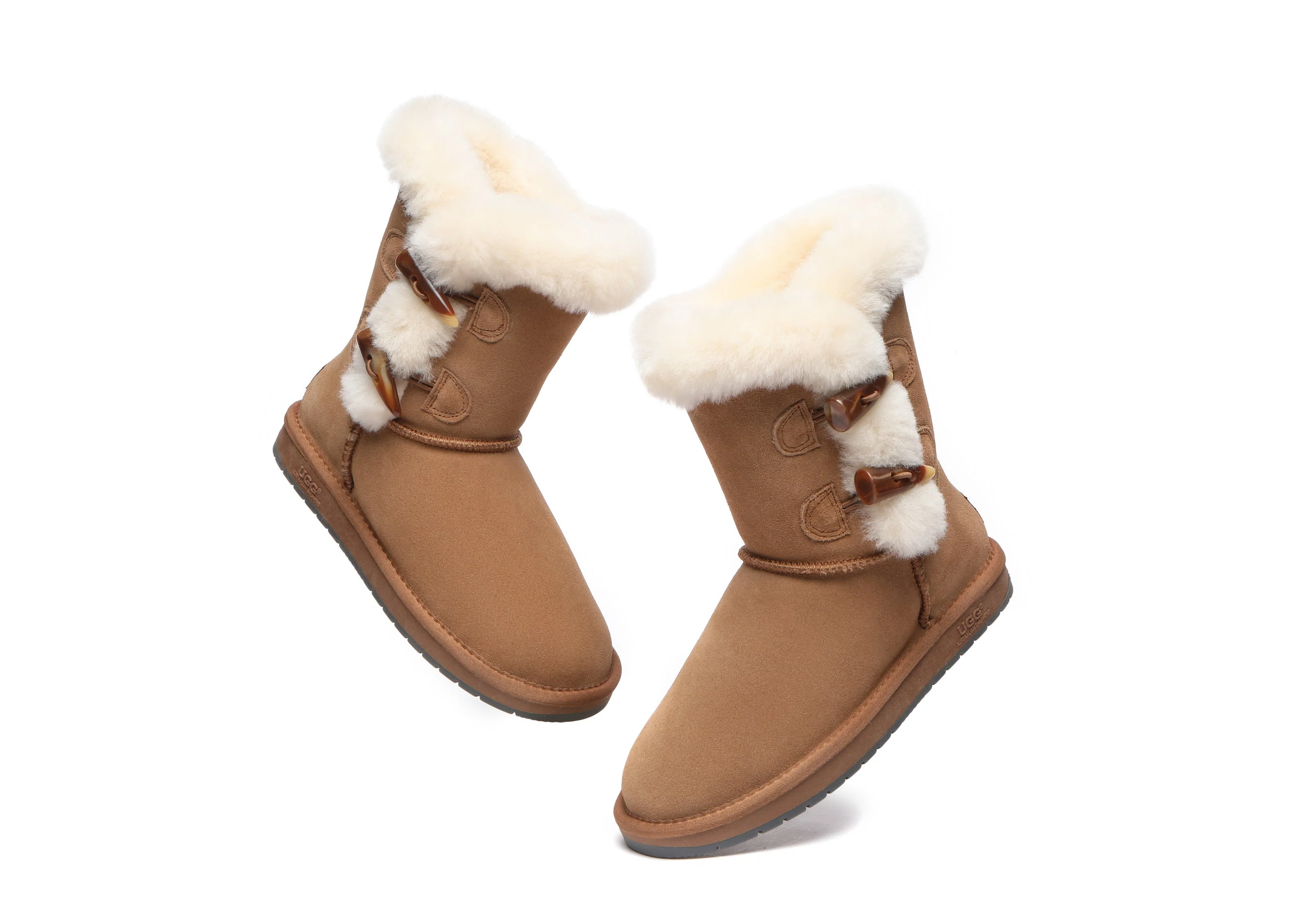 Women Short Boots Talia Twin Face Sheepskin Double Horn Toggle Closure - Image 6